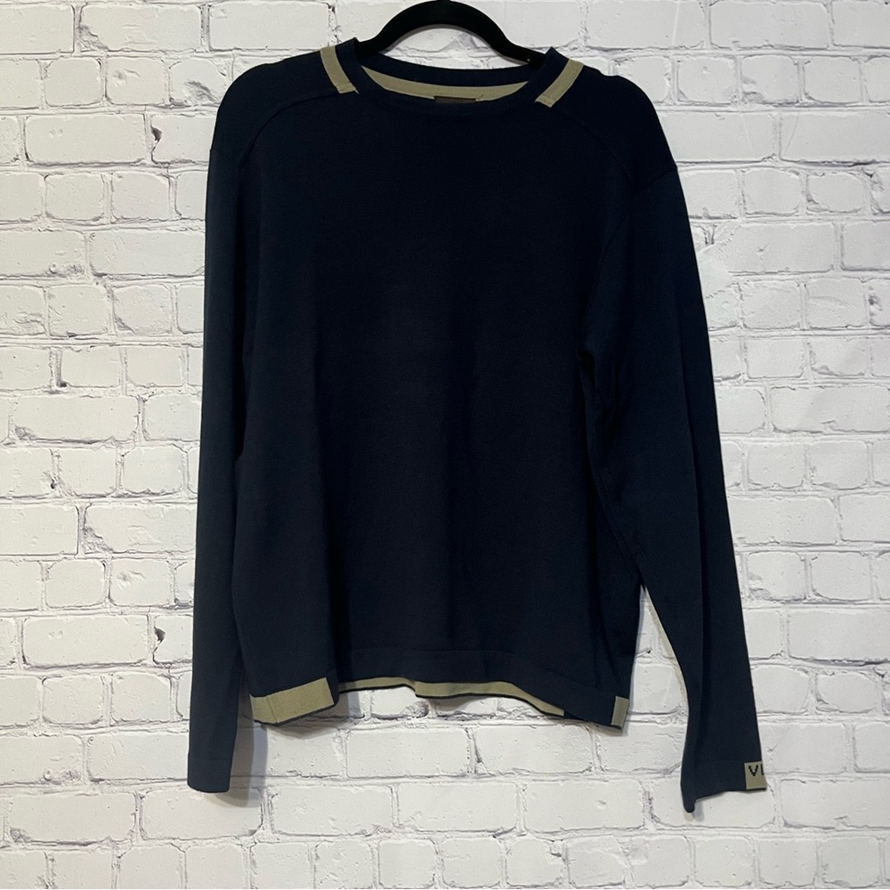 Versace Jean Couture VTG Men’s Blue and Tan Long Sleeve Wool Blend Sweater Large